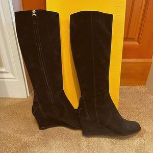 FENDI Black Suede Tall Wedge Cathy Boot, Size 39.5